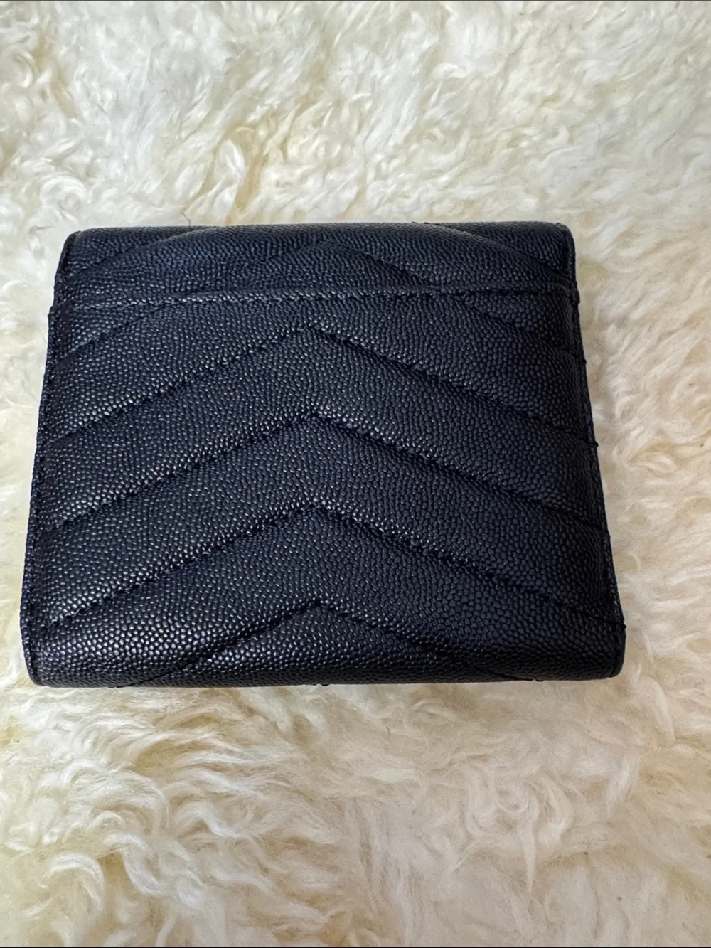 Yves Saint Laurent Black Quilted Chevron Wallet with Silver YSL Hardware - Picture 4 of 7